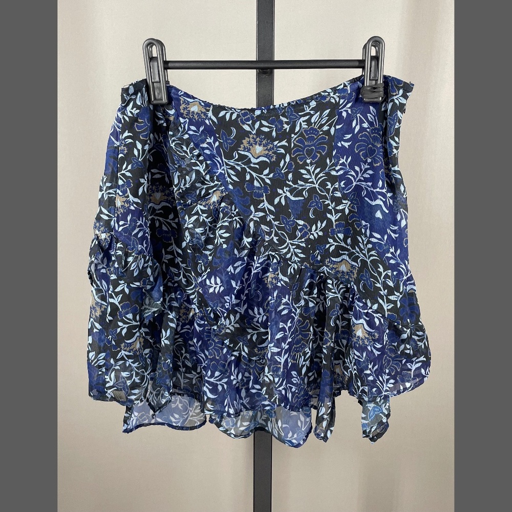 Free People Skirt Womens Medium blue black floral ruffle boho indie